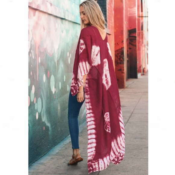 Berry Spellbound Tie-Dye Open-Front Duster Kimono - Picture 7 of 12